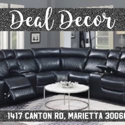 New Large Black Leather Theater Reclining Sectional Sofa Couch