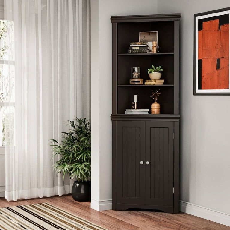 New 62'' Tall Corner Storage Cabinet, Corner Shelf Stand Storage Rack for Living Room, Home Office, Kitchen, Small Space, Brown  New in box T-CB22-002