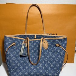 Louis Vuitton Neverfull Monogram tote bag, Denim blue