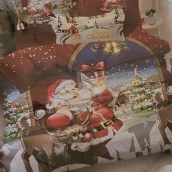 Merry Christmas, one bed cover with santa claus in red 