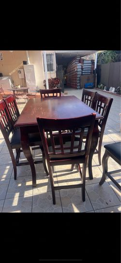 Excellent condition, six chairs, dining set TV tray table restroom wall cabinet and side tables