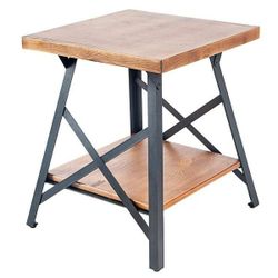 Natural Wood End Table with Metal Legs / Mesa auxiliar de madera natural con patas de metal