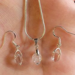 ☆Herkimer Diamond Matching Set AAA Quality .925 Sterling Silver Earrings + Chain