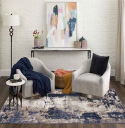 Origin 21 Leon 5 x 8 (ft) Loomed Polyester Blue Rectangular Indoor Abstract Industrial Spot Clean Only Pet Friendly Area rug
