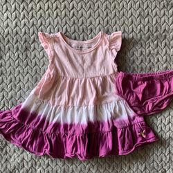Tie-Dye Pink and Purple Burt's Bees Dress and Diaper Cover in 0-3M