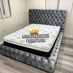 New Queen bed frame with mattress