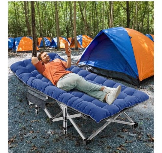 Folding Camping Cot, Extra Wide Heavy Duty Sleeping Cots with Carry Bag, Double Layer Oxford Portable Travel Camp Cots for Home, Office Nap and Outdoo
