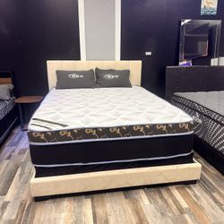  🛌 Queen Mattress Come With Bed Frame (Headboard & Footboard) + Box Spring – Ready for Delivery Today!