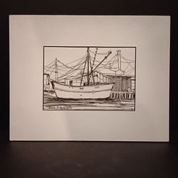 Signed Print Fishing Boat At Dock Elise P. Speights 