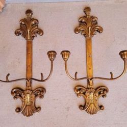 Antique Spanish Cathedral Gold Gilt Brass Candelabra 