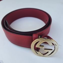 GUCCI Interlocking GG Red Leather Belt – 1.5" Wide – Made in Italy