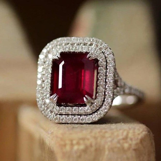 "Radiant Cut CZ Ruby Gemstone 925 Silver Plated Vintage Ring for Women, L008
 
  