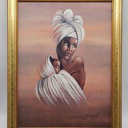 Elaine Dungill "Mother and Child" Framed Print on Canvas - 18"x14" - African American Black Art