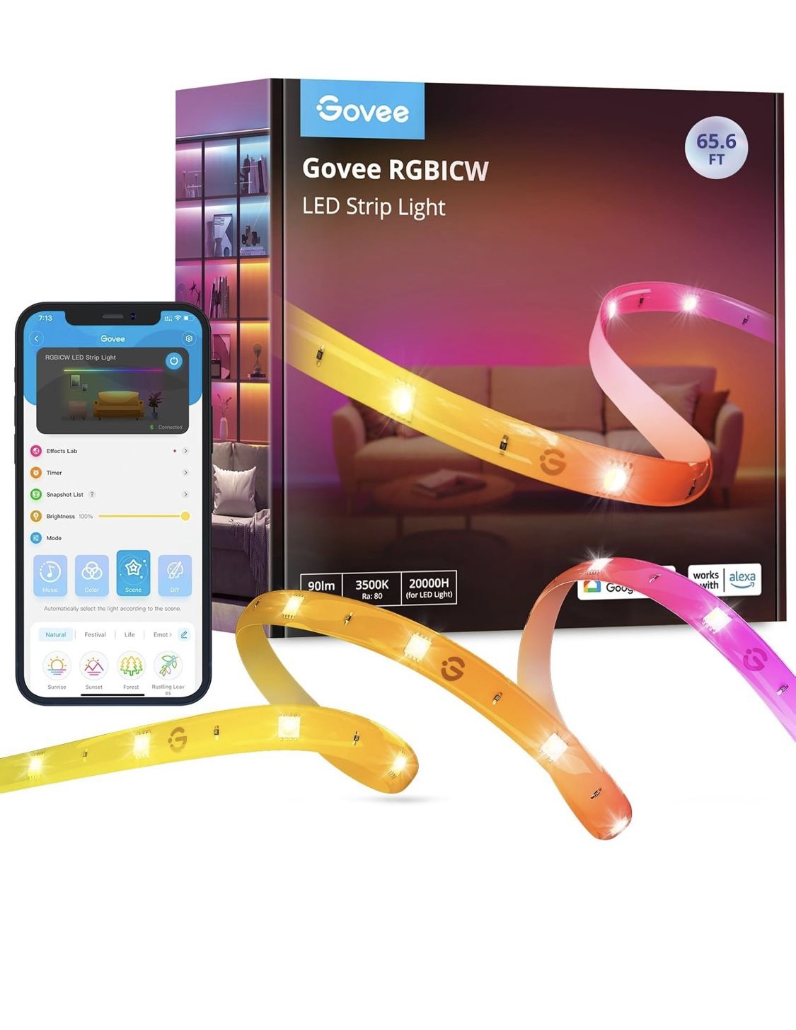 Govee RGBIC LED Strip Lights for Room with Warm White 65.6ft, Smart LED Strip Lighting Alexa Compatible, Color Changing LED Lights Music Sync, Hallowe