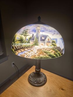Limited Edition Thomas Kinkade  Reverse Painted Lamp “A Light in the Storm”