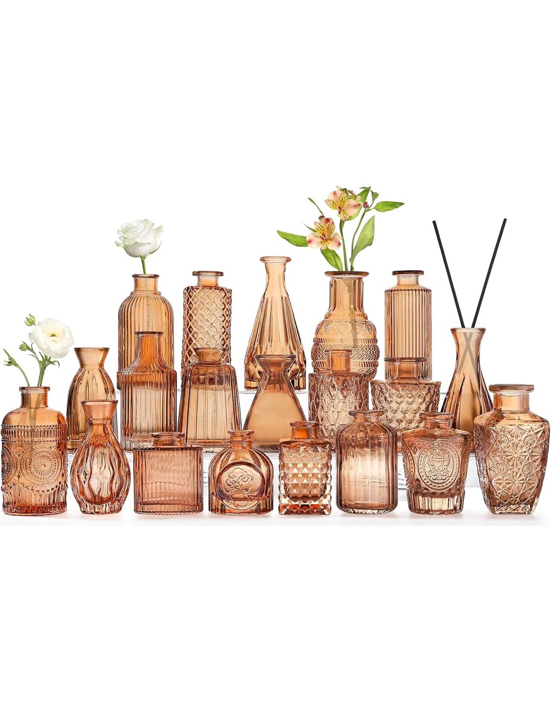 Amber Glass Bud Vases -Set of 24
