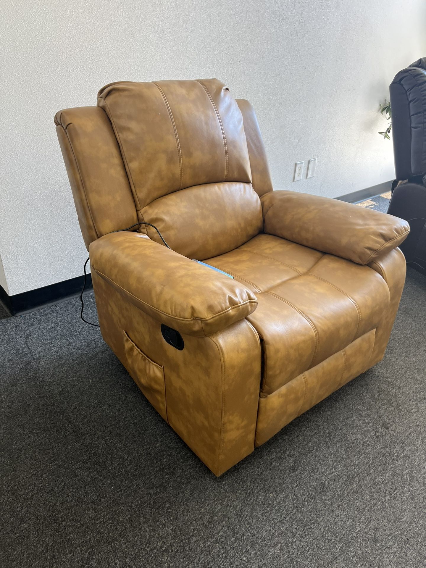 Faux Leather Recliner Chair Sofa With Vibrating Massage- Brown Orange