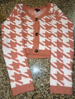 Houndstooth Knit Button-Up Cardigan