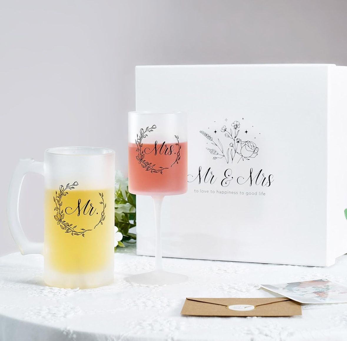 NEW AW BRIDAL Wedding Gifts Engagement Gifts for Couples Bridal Shower Gift Wedding Glasses for Bride Groom Newlyweds Mr and Mrs Wine Glasses Bride Gi