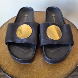 Tory Burch Patos Platform Slide Sandals Black Leather Size 8.5