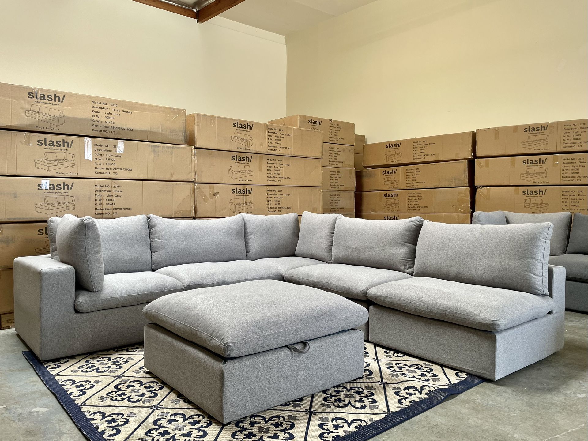 🏷Cloud 6pc Modular Sectional Sofa with Storage Ottoman, NEW IN BOX 📦 Washable Slipcover 💦 Water Repellent  🔥WAREHOUSE SALE ✅ Finance | Delivery
