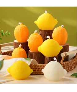 New MTLEE 8 Pcs Lemon Shaped Candles Soy Wax Decorative, Orange,Yellow,White Fruit Scented Aroma for Meditation Yoga Bath, Photo Prop Table Decor Birt