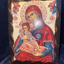 Handpainted Icon of Our Lady the Sweetness of Angels Gold Leaf Greek Orthodox