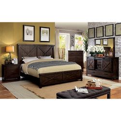 Brand New Dark Walnut 4pc Queen Bedroom Set (Available In California & Eastern King)