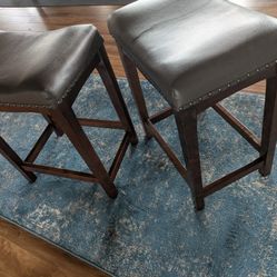 Backless Barstools - Wood with Brown Faux Leather