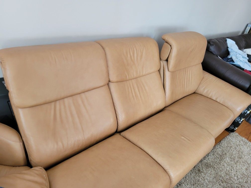 EKORNES STRESSLESS SECTIONAL BROWN LEATHER COUCH L SHAPED