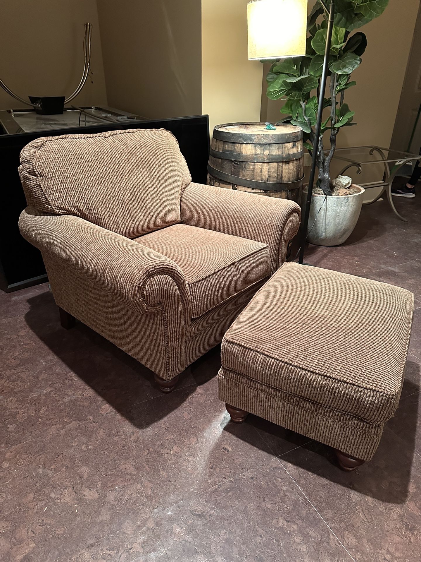 Broyhill Rolled Arm Chair & Ottoman