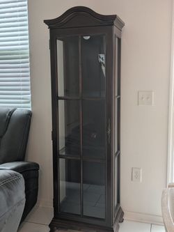 Dark Wood Curio Display Cabinet with Glass Door