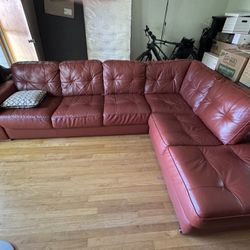 Scan Design Leather Sectional L Shaped Couch Sofa - 1/20th Dog Worn 