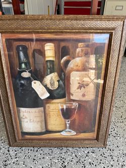 Nice wine bottle painting and frame