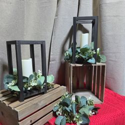 9 Lanterns With Candles And Eucalyptus Rings