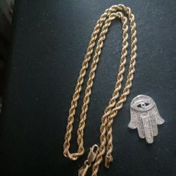 10k Gold Rope With Diamond Prndant
