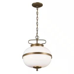 Open Box KICHLER Opal 2-Light Character Bronze Vintage Globe Kitchen Pendant Hanging Light with Opal Glass