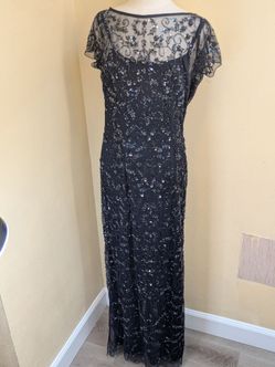 Aidan Mattox Black Beaded Mesh Evening Gown Long Formal Dress Size 2