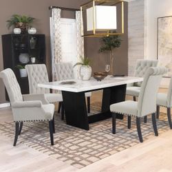 New Dinning Set With Real Marble Table And 6 Chairs On Sale Now Don't Miss