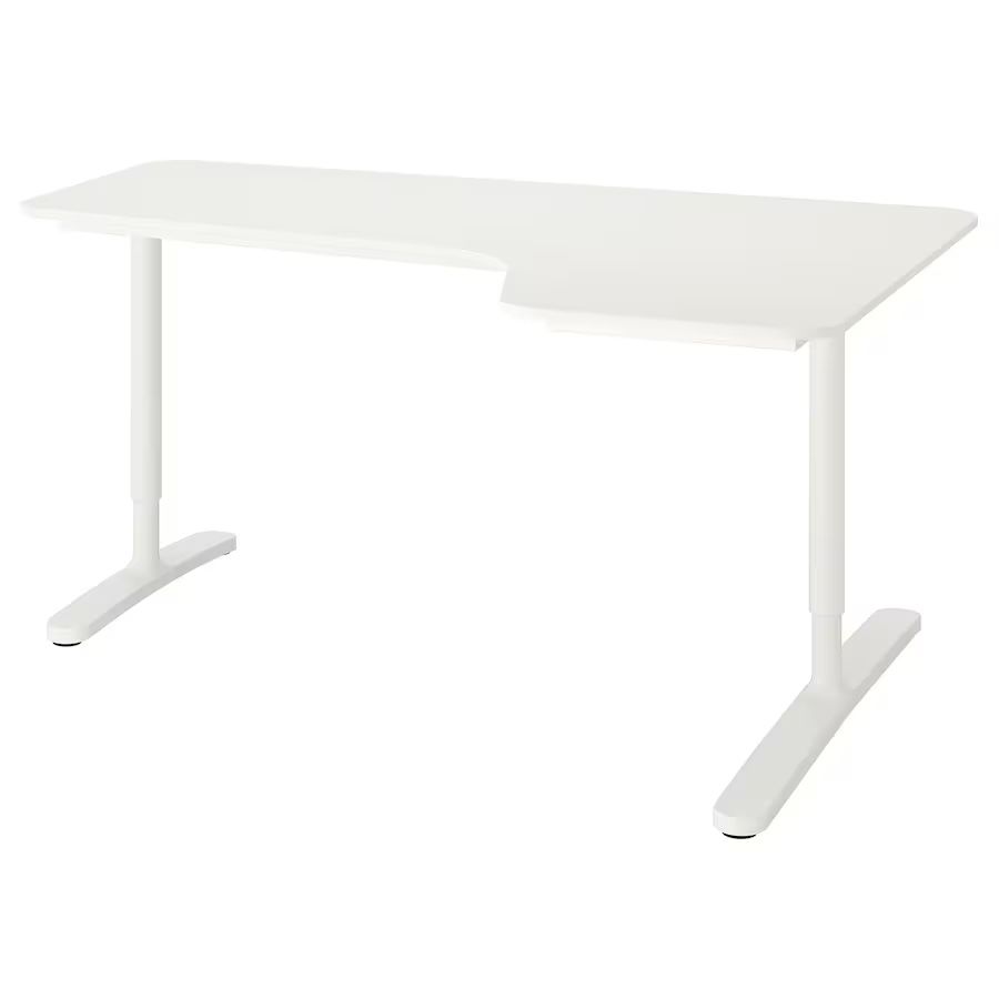 Ikea White Corner Desk & Gray Chairs