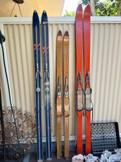 Vintage Wooden & Mid-Century Skis – Set of 3 Pairs – Great Cabin, Lodge or Wall Décor –