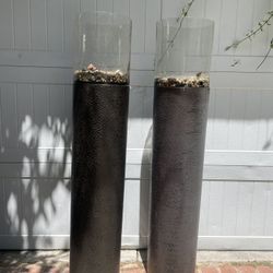 Pair of Versatile tall Pillar Floor Hurricane / Candle Holder / Plant Stand - over 4' of height