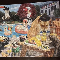 Ravensburger Dogs Grilling By The Pool 1000 Pc Puzzle(all Pieces Accounted For)