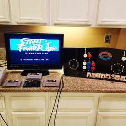 OG Super Nintendo with Authentic Super Arcade "2 Player" Fighters Stick & Games!!