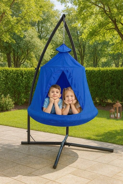 Hammock X-Stand w/Tree Tent, Indoor Metal Swing Chair w/Play Tent, Outdoor Egg Basket Patio Seat, Porch Bedroom Balcony Chair w/Adjustable Solid Stand