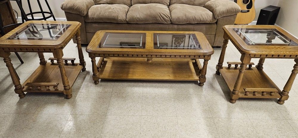 Solid Oak Coffee Table Set