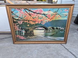 Cherry blossom and vintage print on frame