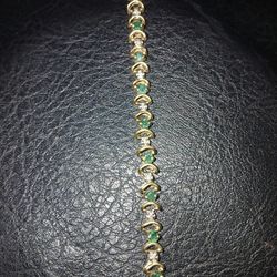 Emerald An Diamond Vintage Bracelet 14k Gold