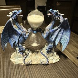 Collectible Twin Blue Ice Dragon Hourglass Statue