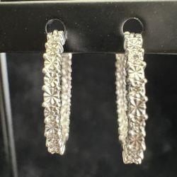 925 STERLING SILVER DIAMOND ILLUSION DIAMOND ACCENT HOOP EARRINGS